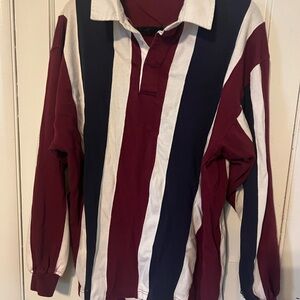 Vintage Striped Long Sleeve Rugby Shirt John Ashford 100% Cotton
